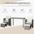 Outsunny 2 Seater Rattan Cube Garden Furniture Set, Rattan Dining Set with Cushions, Outdoor Dining Table and Chairs with 2 Armchairs, 2 Stools, Rectangular Glass Top Table for Patio, Balcony, Grey - 3