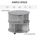 HOMCOM Round Coffee Table with Wheels, 3-Tier Rolling Side Table for Living Room with Divided Shelves, Cement Colour - 3
