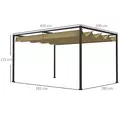 Outsunny 4 x 3(m) Metal Pergola with Retractable Roof, Garden Gazebo Canopy Shelter for Outdoor, Patio, Khaki - 3