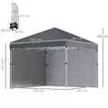 Outsunny 3 x 3 (M) Pop Up Gazebo, UPF 30+ with 2 Sidewalls, Leg Weight Bags and Wheeled Bag, Height Adjustable Party Tent Event Shelter for Garden, Patio, Dark Grey - 3