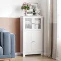 kleankin Bathroom Floor Cabinet, Freestanding Kitchen Cupboard with 2 Drawers, Adjustable Shelves and Tempered Glass Door, Wooden  Storage Unit for Living Room Kitchen Hallway - 6