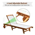 Outsunny Outdoor Acacia Wood Texteline Beach Sun Lounger Garden Patio Sunbed Recliner Chaise Adjustable Backrest with Wheels - 3