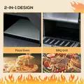 Outsunny Outdoor Garden Pizza Oven Charcoal BBQ Grill 3-Tier Freestanding w/ Chimney, Mesh Shelf, Thermometer Handles, Wheels Garden Party Gathering Stainless Steel Cooker - 6