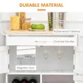 HOMCOM Modern Kitchen Trolley, Rolling Island Storage Cart with Drawer, 9-bottle Wine Rack, Door Cabinets, Wooden Countertop, White - 5