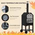 Outsunny Outdoor Garden Pizza Oven Charcoal BBQ Grill 3-Tier Freestanding w/ Chimney, Mesh Shelf, Thermometer Handles, Wheels Garden Party Gathering Stainless Steel Cooker - 5