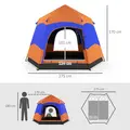 Outsunny Six Man Hexagon Camping Tent with Hang Hook and Carry Bag - Orange and Blue - 3