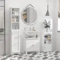 HOMCOM Tall Bathroom Cabinet, Freestanding Slim Bathroom Storage Unit with Adjustable Shelves and Shutter Door, Floor Storage Cupboard with 6 Shelves, 165H x 34W x 20D cm, White - 7