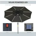Outsunny 2.7m Garden Parasol Sun Umbrella w/ LED Solar Light Angled Canopy Grey - 3