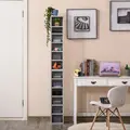 HOMCOM 204 CD Media Display Shelf Unit Set of 2 Blu-Ray Tower Rack w/ Adjustable Shelves Bookcase Storage Organiser, Grey - 3