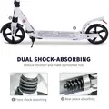 HOMCOM Folding Kick Scooter, Adjustable Ride On Scooter with 200mm Big Wheels and Double Shock Absorption, Urban Scooter for 14+ Teens Adult, White - 6