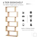 HOMCOM Bookcase, 6 Tier Shelf S Shaped Bookshelf, Storage Unit, Display Shelf for Living Room, Bedroom, Home Office, Plant, Oak - 4