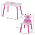 HOMCOM 3 Pcs Kids and Table Chair Set Princess & Crown Theme Home Furniture Pretty Gift 2-4 Years Pink - 2