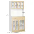 HOMCOM Modern Kitchen Cupboard, Freestanding Storage Cabinet Hutch with Central Drawer, 2 Glass Door Cabinets and Countertop, 180cm - 2