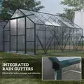 Outsunny 8 x 12ft Aluminium Greenhouse Polycarbonate Walk-in Garden Greenhouse Kit with Adjustable Roof Vent, Double Sliding Door, Rain Gutter and Foundation, Clear - 6