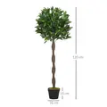 Outsunny Artificial Bay Laurel Topiary Trees w/ Pot Fake, Set Of 2 120cm/4FT Indoor Greenery Plant Home Office Garden Decor Green - 2