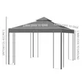 Outsunny 3 x 3m Outdoor Steel Gazebo with 2 Tier Roof, Garden Gazebo Patio Canopy Marquee Shelter with Decorative Steel Frame - Grey - 2