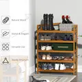 HOMCOM 5-Tier Shoe Rack, Acacia Wooden Shoe Storage Organiser with Hangers, Holds up to 19 Pairs, for Entryway, Living Room, 64 x 26 x 82 cm, Teak - 5