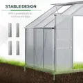 Outsunny 6 x 4ft Lean to Wall Polycarbonate Greenhouse Aluminium Walk-in Garden Greenhouse with Adjustable Roof Vent, Rain Gutter and Sliding Door, Clear - 5