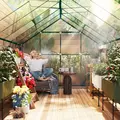 Outsunny 8 x 12ft Aluminium Greenhouse Polycarbonate Walk-in Garden Greenhouse Kit with Adjustable Roof Vent, Double Sliding Door, Rain Gutter and Foundation, Clear - 7
