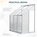 Outsunny 6 x 4ft Lean to Wall Polycarbonate Greenhouse Aluminium Walk-in Garden Greenhouse with Adjustable Roof Vent, Rain Gutter and Sliding Door, Clear - 4