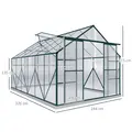 Outsunny 8 x 12ft Aluminium Greenhouse Polycarbonate Walk-in Garden Greenhouse Kit with Adjustable Roof Vent, Double Sliding Door, Rain Gutter and Foundation, Clear - 2