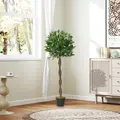 Outsunny Artificial Bay Laurel Topiary Trees w/ Pot Fake, Set Of 2 120cm/4FT Indoor Greenery Plant Home Office Garden Decor Green - 3