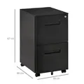 Vinsetto Metal Mobile File Cabinet with Wheels, Lockable 2 Drawer Filing Cabinet for A4, Legal, Letter, Compact Under Desk Storage Unit with Pre-Assembled Body for Home Office, 39 x 48 x 67cm, Black - 2