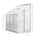 Outsunny 6 x 4ft Lean to Wall Polycarbonate Greenhouse Aluminium Walk-in Garden Greenhouse with Adjustable Roof Vent, Rain Gutter and Sliding Door, Clear - 2