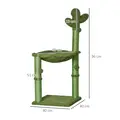 PawHut Cactus Cat Tree Tower for Indoor Cats Sisal Scratching Post with Hammock Bed Dangling Ball 40 x 40 x 96 cm - 2