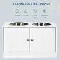 PawHut Raised Pet Feeder, with Two Bowls, Storage - White - 3