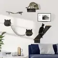 PawHut 5 Piece Cat Wall Shelves, Wall-Mounted Cat Tree for Indoor Use - Brown - 1