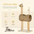 PawHut Giraffe-Designed Cat Tree, with Scratching Posts, Cat Tunnel, Toy Ball - Beige - 3