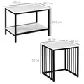 HOMCOM Modern Coffee Table Set of Two, Marble-Effect Nesting Side Tables with Steel Frame for Living Room, White, Black - 2
