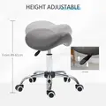HOMCOM Cosmetic Stool 360° Rotate Height Adjustable Salon Massage Spa Chair Hydraulic Rolling Faux Leather Saddle Stool, Grey - 3