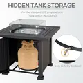 Outsunny Square Propane Gas Fire Pit Table, 50000 BTU Rattan Smokeless Firepit Patio Heater with Glass Screen, Glass Beads and Lid, 81cm x 81cm x 64cm, Black - 4