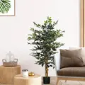 HOMCOM 4.5ft Ficus Artificial Plant with Realistic Leaves, Potted Fake Tree for Home Office Indoor Decor, Green - 1