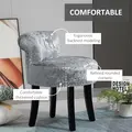 HOMCOM Dressing Table Stool with Rubber Wood Legs, Ice Velvet Vanity Stool for Living Room Bedroom, Grey - 3