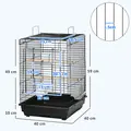 PawHut Steel Bird Cage with Openable Top, Stand, Tray, Handles, Feeding Bowls for Parakeet, Finch - Black - 2