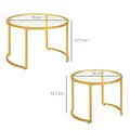 HOMCOM Coffee Table Set of 2, Modern Nest of Tables with Tempered Glass Top, Steel Frame for Living Room, Gold Tone - 2