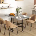 HOMCOM Mobile Drop Leaf Table, Folding Dining Table with 6 Wheels & Brakes, Kitchen Table for Small Spaces, Grey Marble Effect - 1