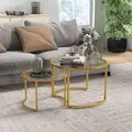 HOMCOM Coffee Table Set of 2, Modern Nest of Tables with Tempered Glass Top, Steel Frame for Living Room, Gold Tone - 1