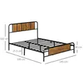 HOMCOM 4.8ft Double Bed Frame with Industrial Wood Headboard, Steel Slat Support and 25.5cm Underbed Storage Space, 145 x 197cm, Rustic Brown - 2