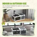 PawHut Tortoise Table with Wooden Lamp Holder, Wooden Tortoise House w/ Openable Lids, Pull-Out Trays - Grey - 7