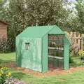 Outsunny Walk-in Greenhouse with 3 Tier 12 Shelves, Small Greenhouse with Reinforced PE Cover, Garden Plant Growhouse with Roll-up Door and Three Mesh Windows, 140 x 213 x 190 cm, Green - 1