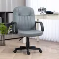 HOMCOM Desk Chair, PU Leather Computer Office Chair with Adjustable Height, Swivel Wheels for Home Work Study, Grey - 1