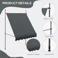 Outsunny 2 x 1.2m Manual Retractable Awning - Grey - 6