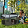 PawHut Foldable Dog Pen with Storage Bag for Indoor/Outdoor Use - Grey - 1
