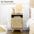 HOMCOM 2-Piece Narrow Rattan Nightstands, Side End Table with Shelf and Cupboard, 39cm x 35cm x 60cm, Natural - 3