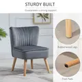 HOMCOM Velvet Accent Chair Occasional Tub Seat Padding Curved Back with Wood Frame Legs Home Furniture Set of 2 Grey - 3