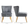 HOMCOM Velvet Accent Chair Occasional Tub Seat Padding Curved Back with Wood Frame Legs Home Furniture Set of 2 Grey - 2